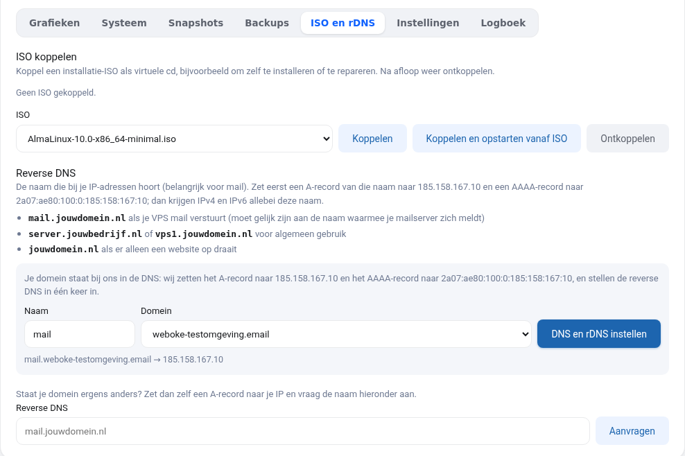 Vahekaart ISO ja rDNS ISO valiku ning nuppudega Ühenda ja Lahuta